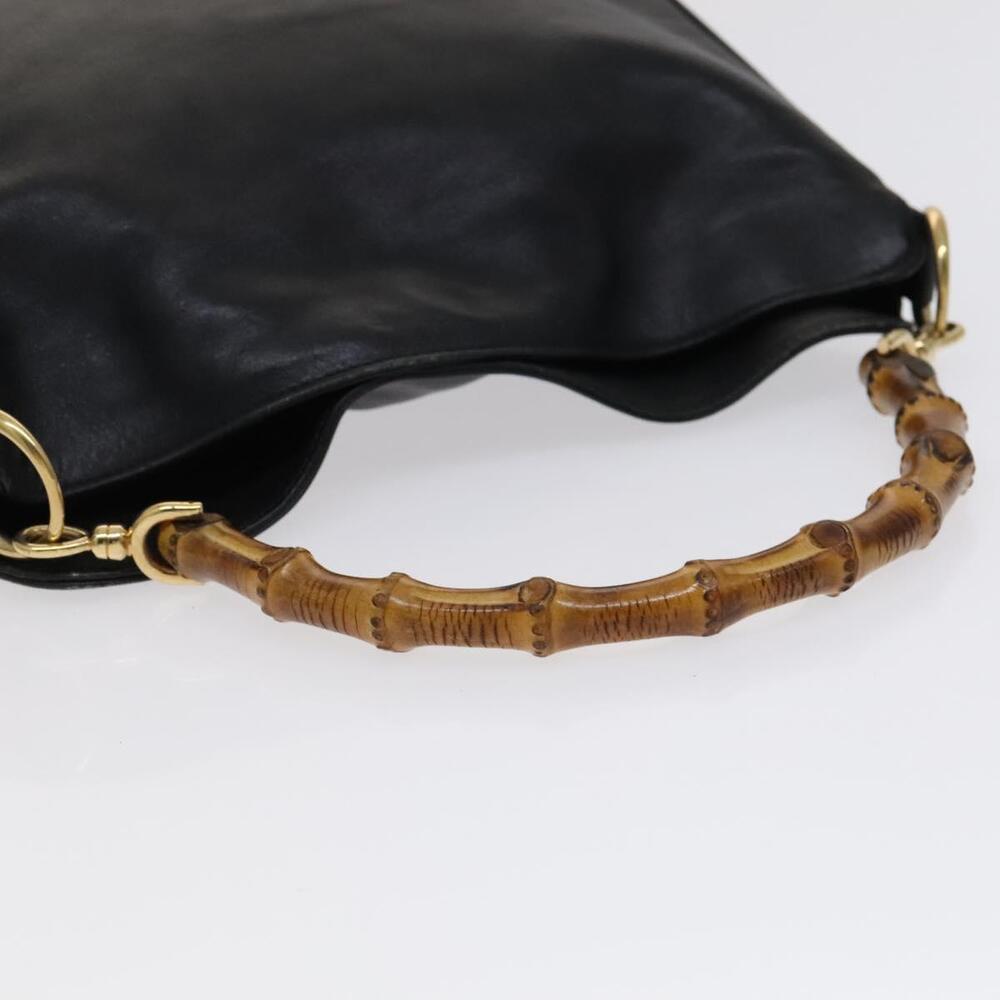 GUCCI Bamboo Hand Bag Leather Black Gold 001 2113 001 2113 - Picture 7 of 16